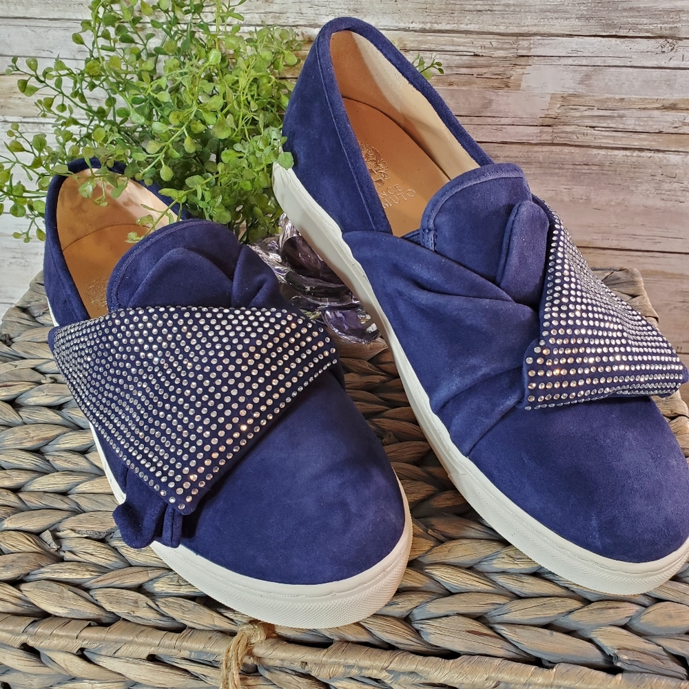 Lightly worn  Vince Camuto Barita Blue Suede Shoes w/bling